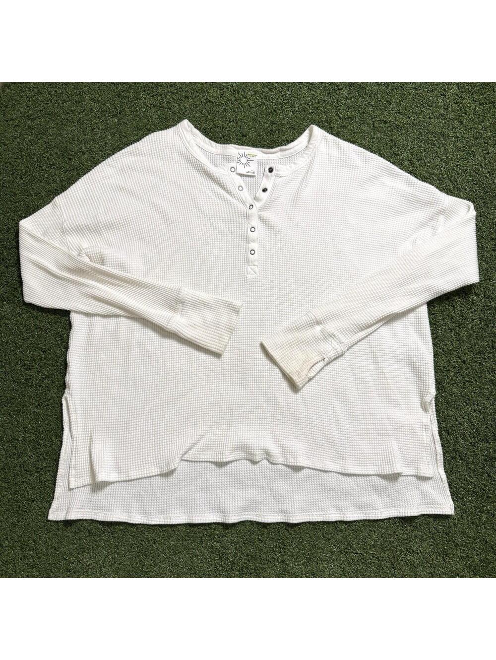 Offline by Aerie Waffle Knit Henley Oversized Pullover Womens S/P Relaxed Y2K